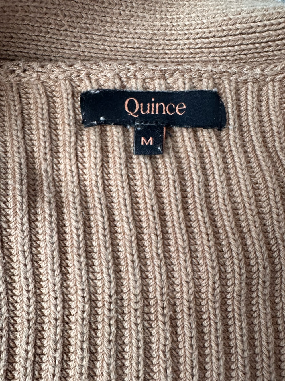 Quince Organic Cotton Rib Knit Open Front Cardigan Sweater Beige M Pockets - Picture 5 of 8